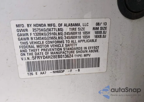 2014 Acura Mdx из США, поврежденный, VIN 5FRYD4H28EB013624